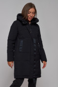 Оптом Пальто утепленное молодежное зимнее женское черного цвета 59018Ch в Самаре, фото 10