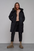 Оптом Пальто утепленное молодежное зимнее женское черного цвета 59018Ch в Санкт-Петербурге, фото 16