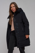 Оптом Пальто утепленное молодежное зимнее женское черного цвета 59018Ch в Казани, фото 18