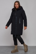 Оптом Пальто утепленное молодежное зимнее женское черного цвета 59018Ch в Перми, фото 2