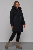 Оптом Пальто утепленное молодежное зимнее женское черного цвета 59018Ch в Омске, фото 3