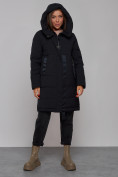 Оптом Пальто утепленное молодежное зимнее женское черного цвета 59018Ch в Сочи, фото 5