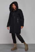 Оптом Пальто утепленное молодежное зимнее женское черного цвета 59018Ch в Казани, фото 6