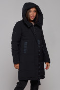 Оптом Пальто утепленное молодежное зимнее женское черного цвета 59018Ch в Казани, фото 7