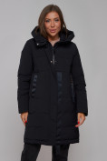 Оптом Пальто утепленное молодежное зимнее женское черного цвета 59018Ch в Сочи, фото 8