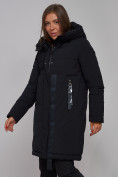 Оптом Пальто утепленное молодежное зимнее женское черного цвета 59018Ch в Казани, фото 9
