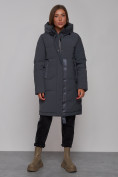 Оптом Пальто утепленное молодежное зимнее женское темно-серого цвета 59018TC
