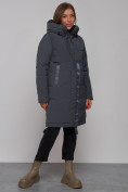 Оптом Пальто утепленное молодежное зимнее женское темно-серого цвета 59018TC, фото 3