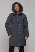 Оптом Пальто утепленное молодежное зимнее женское темно-серого цвета 59018TC в Омске, фото 6