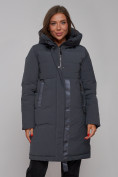 Оптом Пальто утепленное молодежное зимнее женское темно-серого цвета 59018TC, фото 8