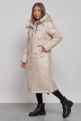 Оптом Пальто утепленное молодежное зимнее женское бежевого цвета 59120B в Челябинске, фото 3