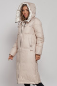 Оптом Пальто утепленное молодежное зимнее женское бежевого цвета 59120B в Томске, фото 6