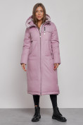 Оптом Пальто утепленное молодежное зимнее женское фиолетового цвета 59120F в Уфе