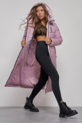 Оптом Пальто утепленное молодежное зимнее женское фиолетового цвета 59120F, фото 11