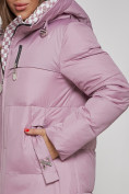 Оптом Пальто утепленное молодежное зимнее женское фиолетового цвета 59120F в Казани, фото 13