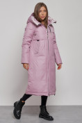 Оптом Пальто утепленное молодежное зимнее женское фиолетового цвета 59120F во Владивостоке, фото 2