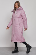Оптом Пальто утепленное молодежное зимнее женское фиолетового цвета 59120F в Новосибирске, фото 3