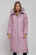 Оптом Пальто утепленное молодежное зимнее женское фиолетового цвета 59120F в Волгоградке, фото 5