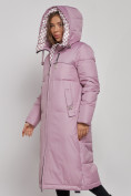 Оптом Пальто утепленное молодежное зимнее женское фиолетового цвета 59120F в Казани, фото 6