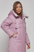 Оптом Пальто утепленное молодежное зимнее женское фиолетового цвета 59120F в Перми, фото 7