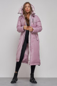 Оптом Пальто утепленное молодежное зимнее женское фиолетового цвета 59120F в Казани, фото 9