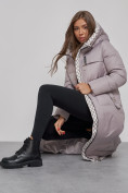 Оптом Пальто утепленное молодежное зимнее женское серого цвета 59120Sr в Перми, фото 13