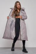 Оптом Пальто утепленное молодежное зимнее женское серого цвета 59120Sr в Волгоградке, фото 14