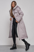Оптом Пальто утепленное молодежное зимнее женское серого цвета 59120Sr в Санкт-Петербурге, фото 15
