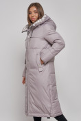 Оптом Пальто утепленное молодежное зимнее женское серого цвета 59120Sr в  Красноярске, фото 16