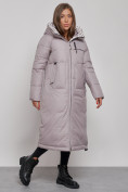 Оптом Пальто утепленное молодежное зимнее женское серого цвета 59120Sr в Перми, фото 2