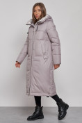 Оптом Пальто утепленное молодежное зимнее женское серого цвета 59120Sr в Самаре, фото 3