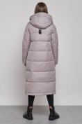 Оптом Пальто утепленное молодежное зимнее женское серого цвета 59120Sr в Перми, фото 4
