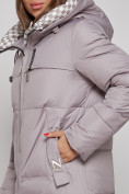 Оптом Пальто утепленное молодежное зимнее женское серого цвета 59120Sr в Казани, фото 9
