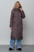 Оптом Пальто утепленное молодежное зимнее женское темно-коричневого цвета 59120TK, фото 2