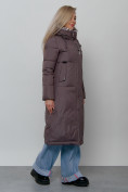Оптом Пальто утепленное молодежное зимнее женское темно-коричневого цвета 59120TK, фото 4