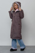 Оптом Пальто утепленное молодежное зимнее женское темно-коричневого цвета 59120TK, фото 7