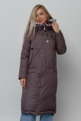 Оптом Пальто утепленное молодежное зимнее женское темно-коричневого цвета 59120TK, фото 9