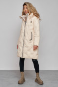 Оптом Пальто утепленное молодежное зимнее женское бежевого цвета 59121B в Уфе, фото 2