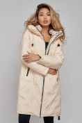Оптом Пальто утепленное молодежное зимнее женское бежевого цвета 59121B в Челябинске, фото 7