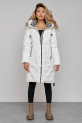 Оптом Пальто утепленное молодежное зимнее женское белого цвета 59121Bl в Сочи