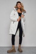 Оптом Пальто утепленное молодежное зимнее женское белого цвета 59121Bl, фото 17