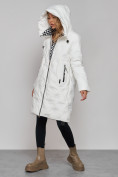 Оптом Пальто утепленное молодежное зимнее женское белого цвета 59121Bl, фото 8