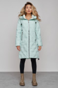 Оптом Пальто утепленное молодежное зимнее женское бирюзового цвета 59121Br