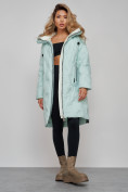 Оптом Пальто утепленное молодежное зимнее женское бирюзового цвета 59121Br, фото 15