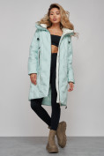 Оптом Пальто утепленное молодежное зимнее женское бирюзового цвета 59121Br, фото 16