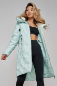 Оптом Пальто утепленное молодежное зимнее женское бирюзового цвета 59121Br, фото 18