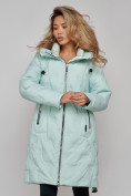 Оптом Пальто утепленное молодежное зимнее женское бирюзового цвета 59121Br в Казани, фото 19
