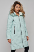 Оптом Пальто утепленное молодежное зимнее женское бирюзового цвета 59121Br, фото 25