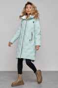 Оптом Пальто утепленное молодежное зимнее женское бирюзового цвета 59121Br, фото 3