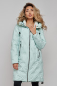 Оптом Пальто утепленное молодежное зимнее женское бирюзового цвета 59121Br, фото 4